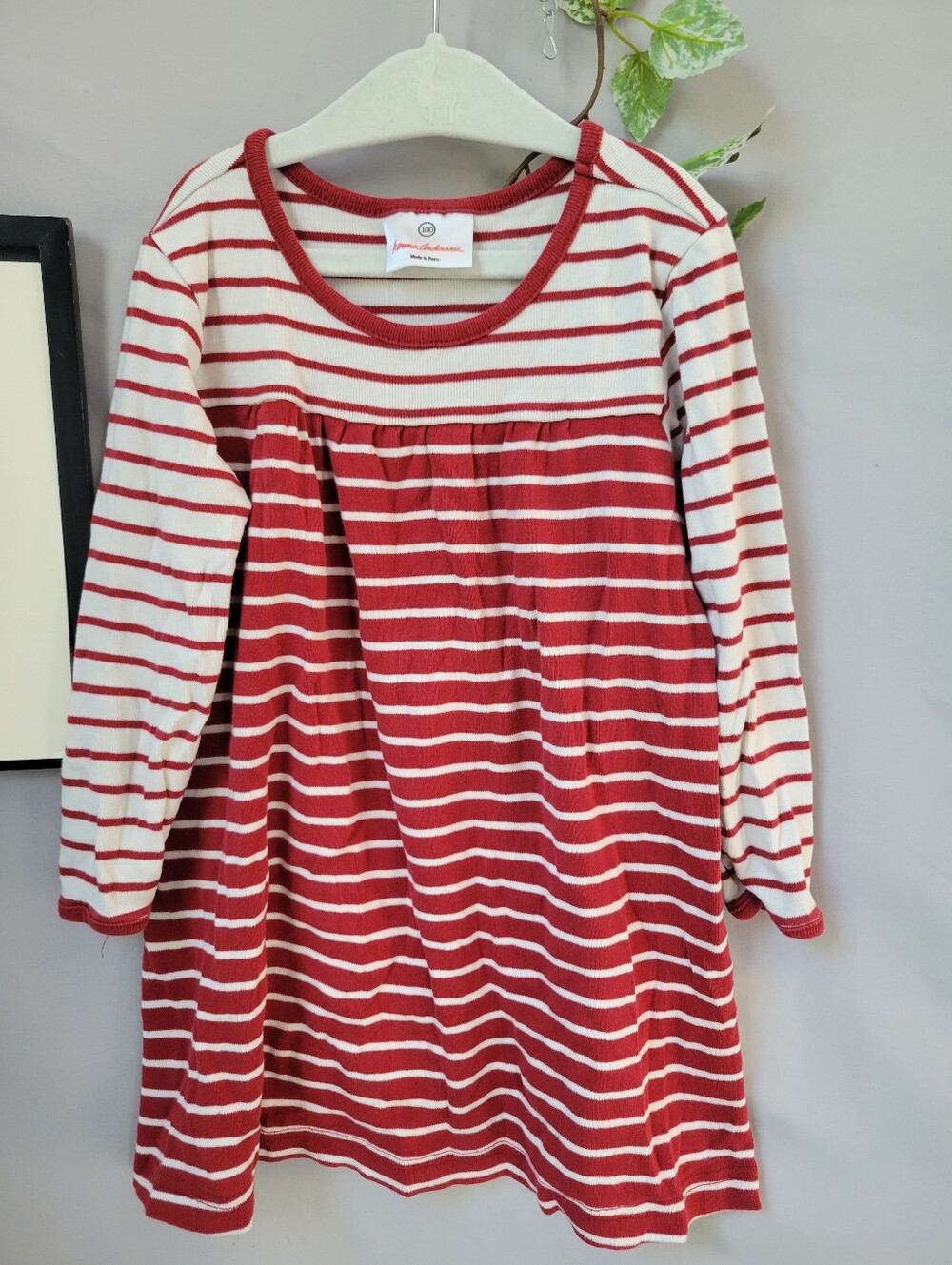 Hanna Andersson Girl's Day Play Striped Dress Burgundy 100 or 4